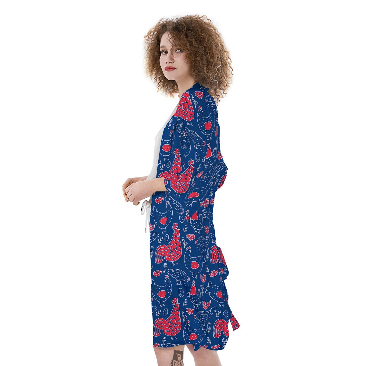 Red Rooster Blue Print Pattern Kimono-grizzshop