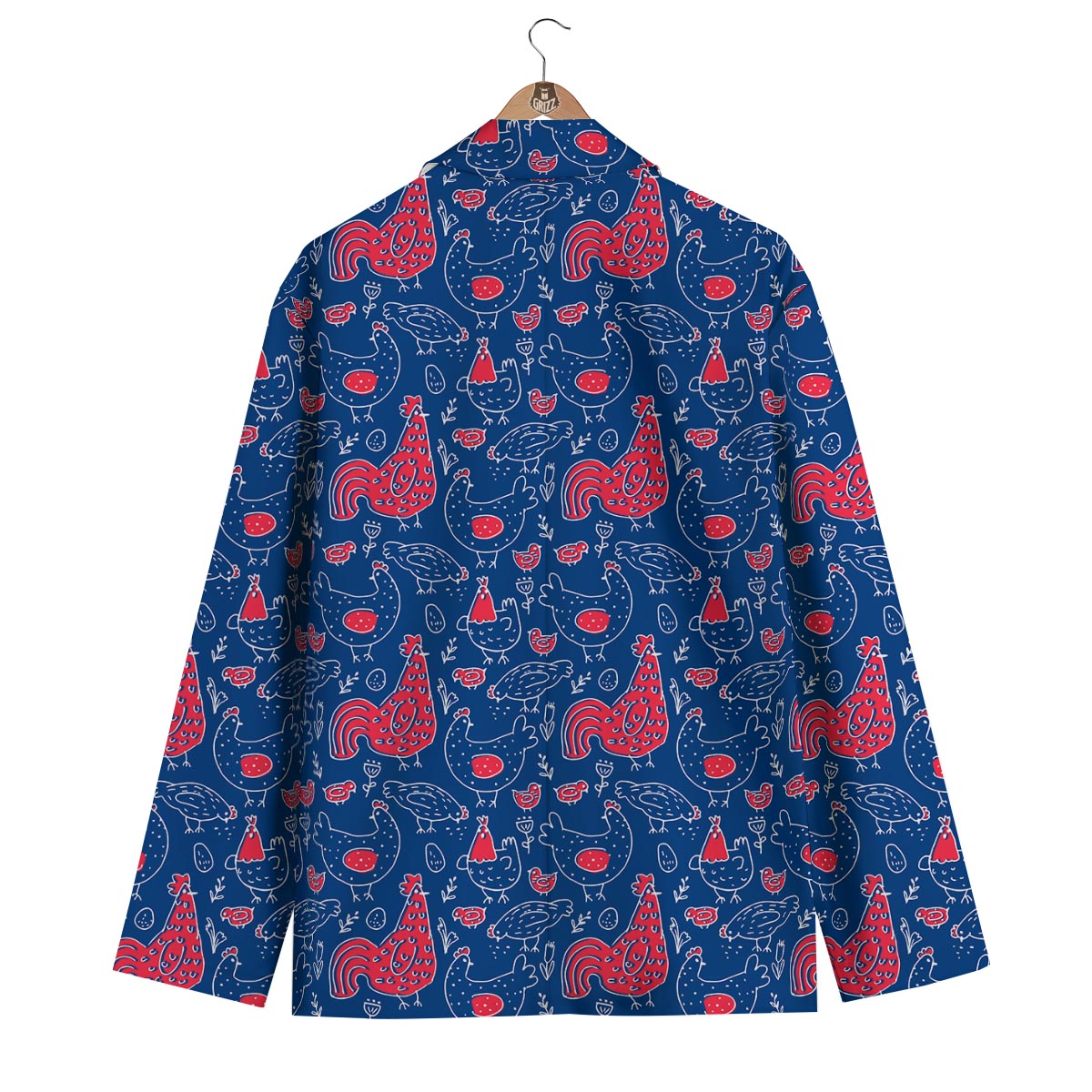 Red Rooster Blue Print Pattern Men's Blazer-grizzshop