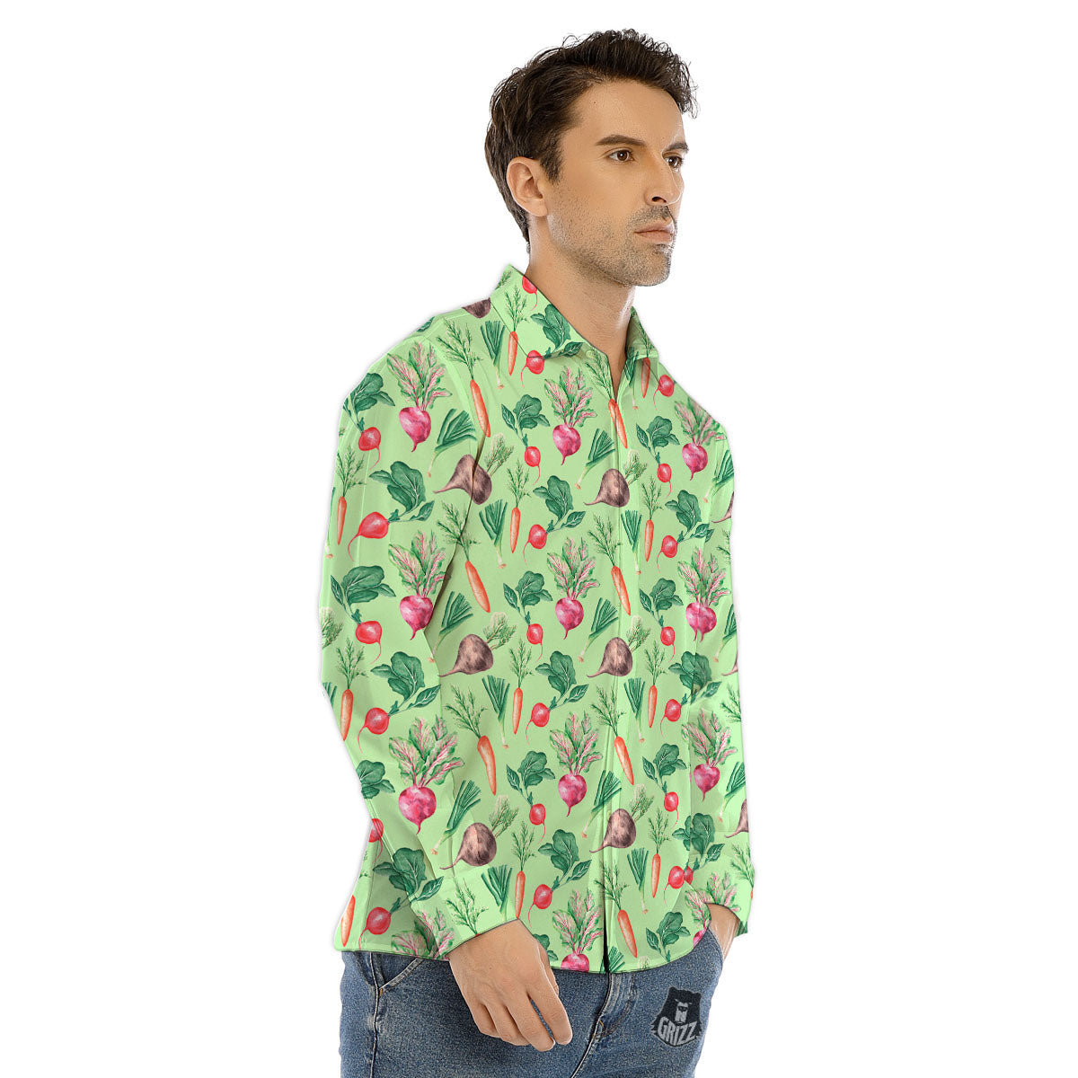 Red Rooster Blue Print Pattern Men's Dress Shirts-grizzshop