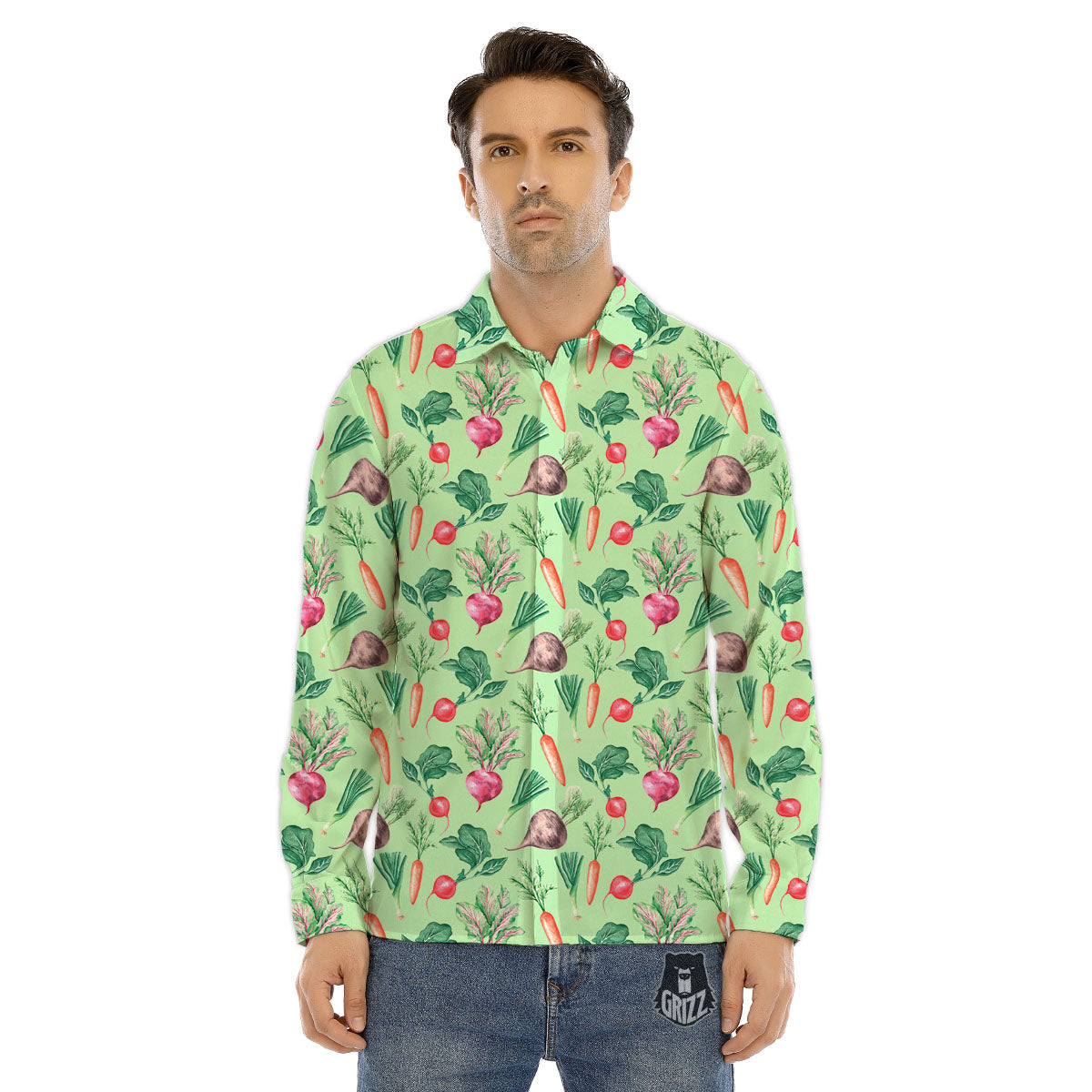 Red Rooster Blue Print Pattern Men's Dress Shirts-grizzshop