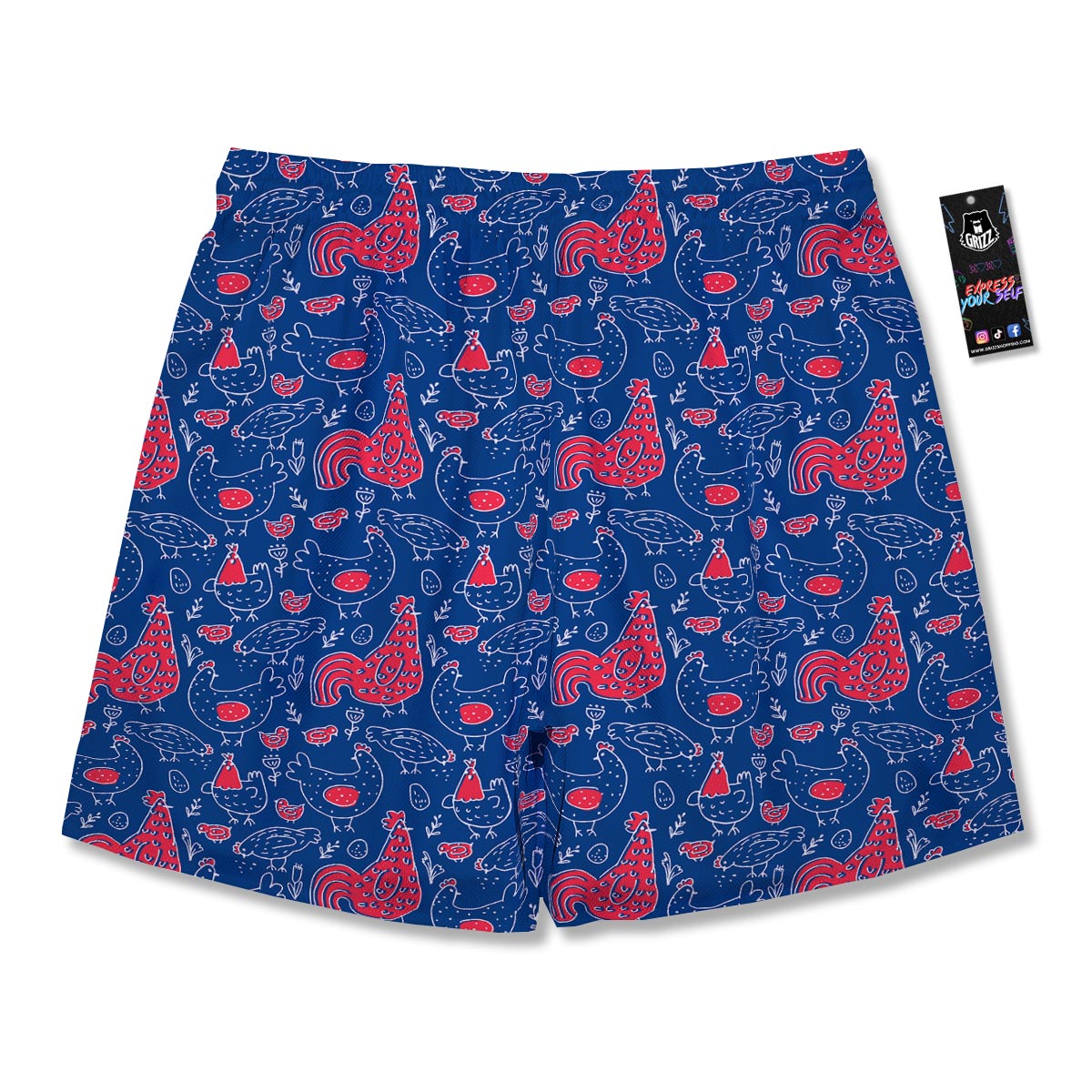 Red Rooster Blue Print Pattern Men's Running Shorts-grizzshop