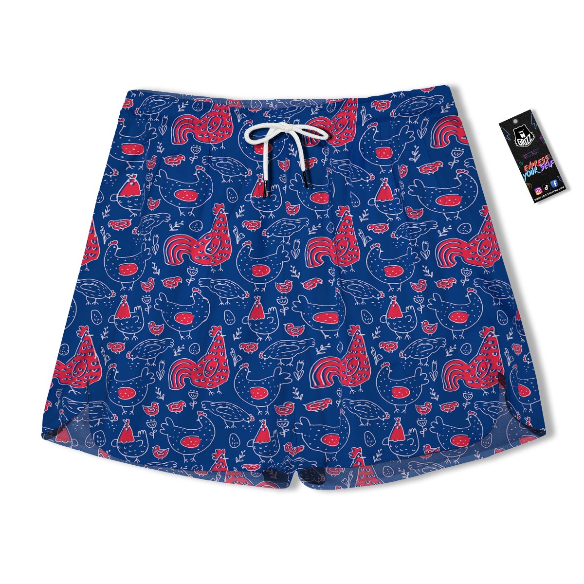 Red Rooster Blue Print Pattern Men's Running Shorts-grizzshop