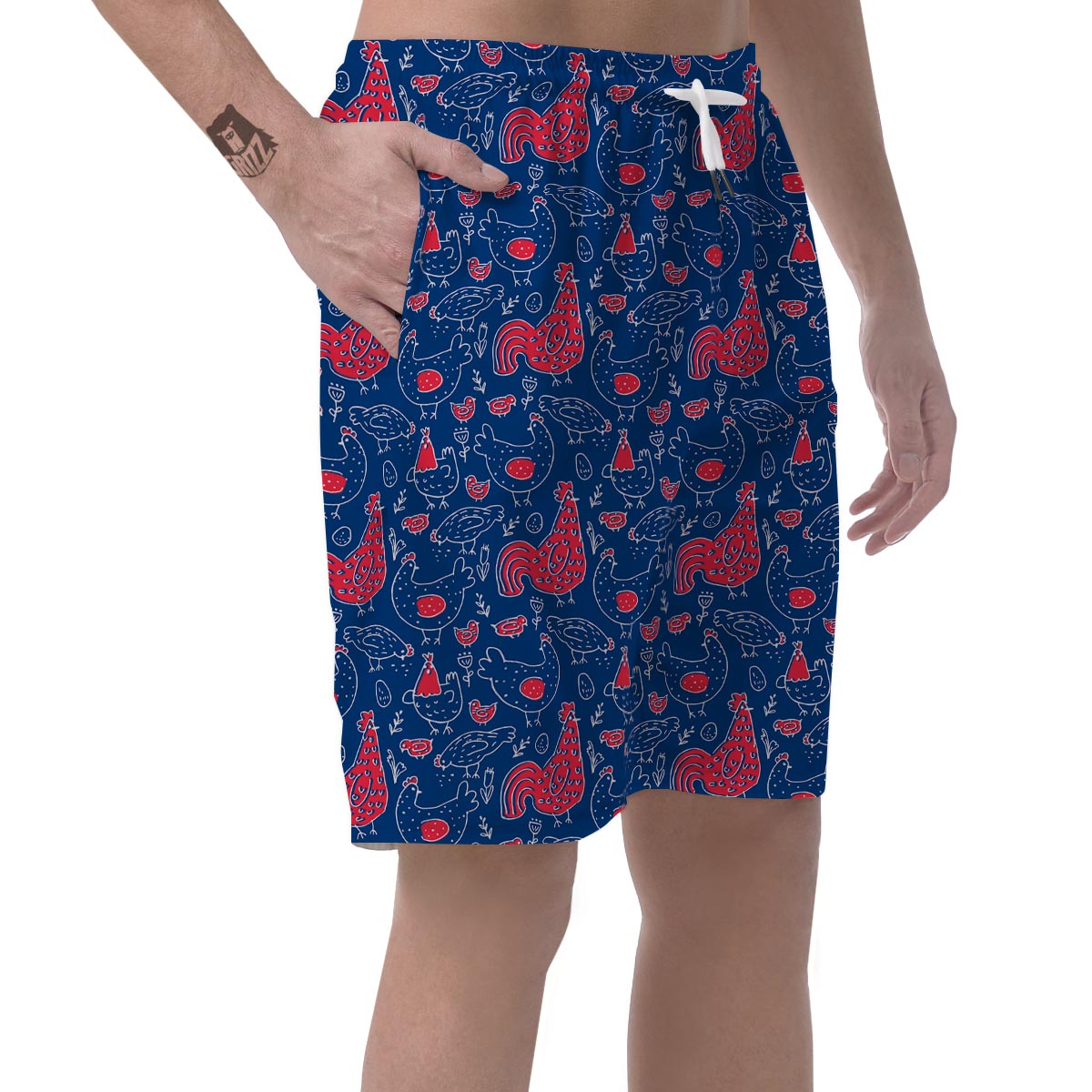 Red Rooster Blue Print Pattern Men's Shorts-grizzshop