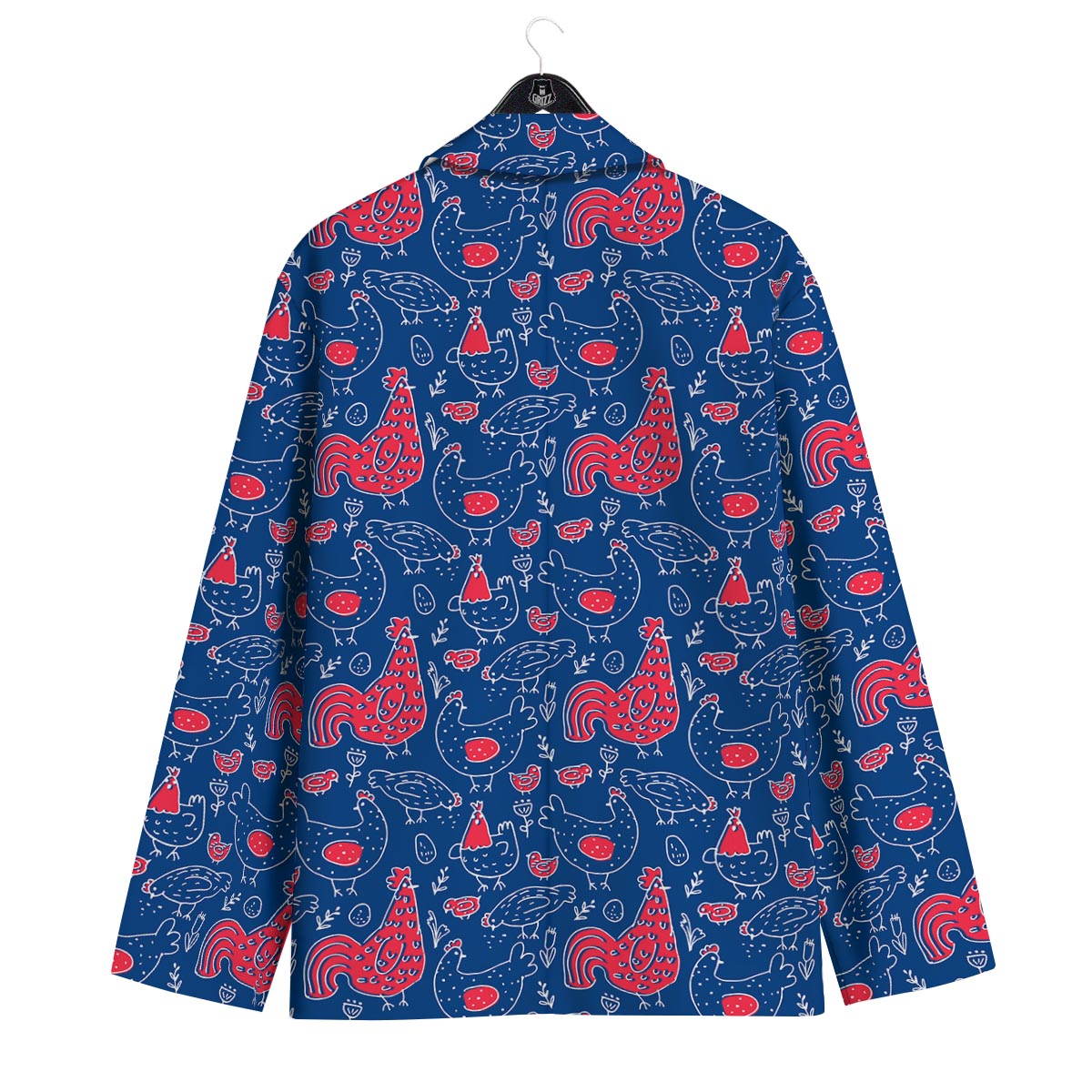 Red Rooster Blue Print Pattern Men's Sport Coat-grizzshop