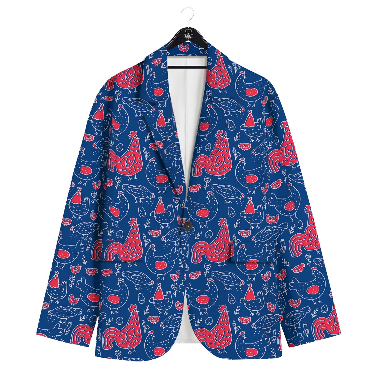 Red Rooster Blue Print Pattern Men's Sport Coat-grizzshop