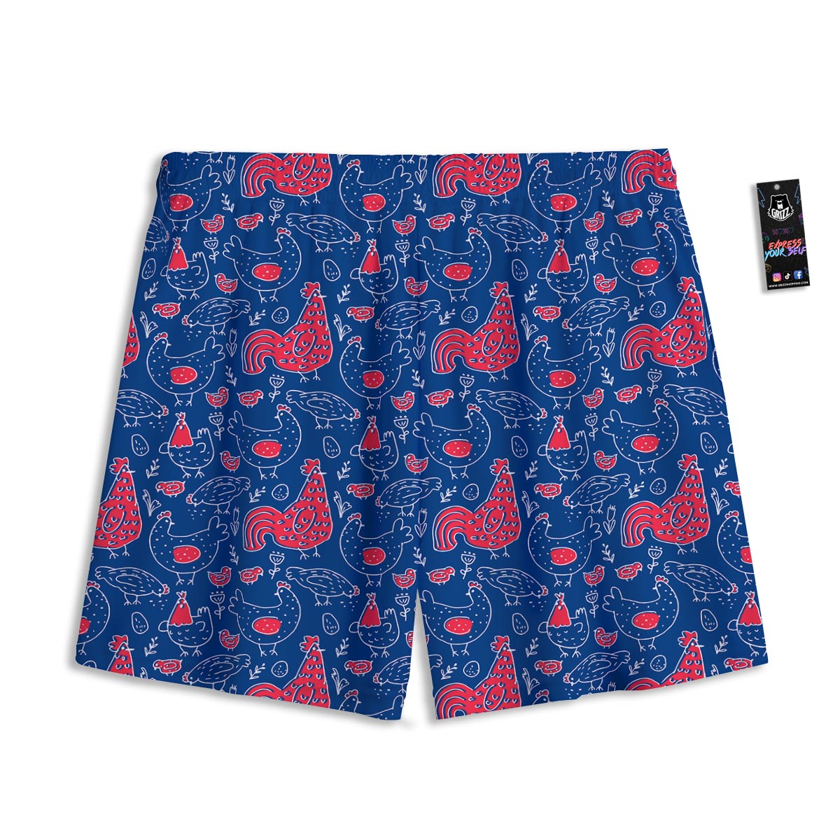 Red Rooster Blue Print Pattern Mesh Shorts
