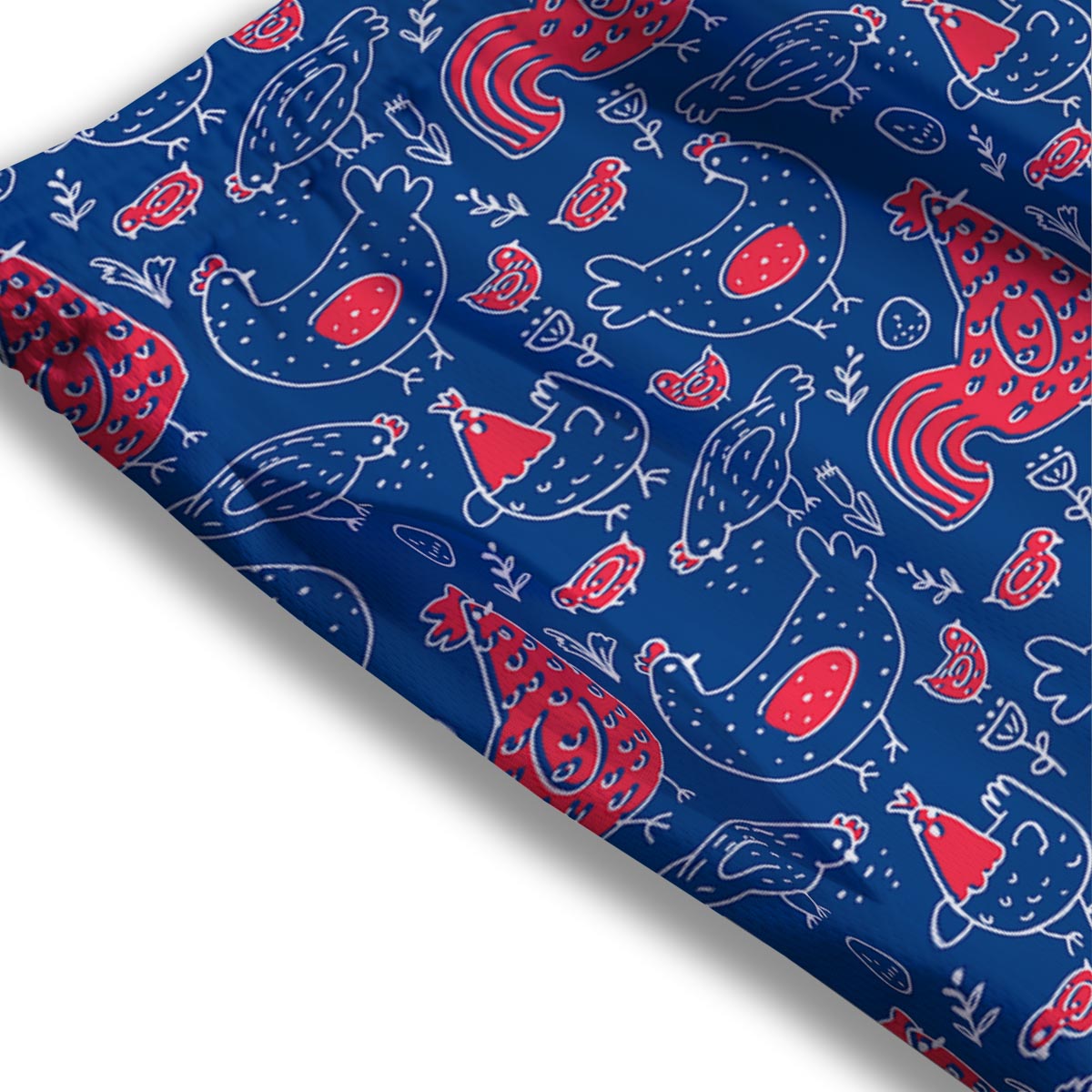 Red Rooster Blue Print Pattern Mesh Shorts