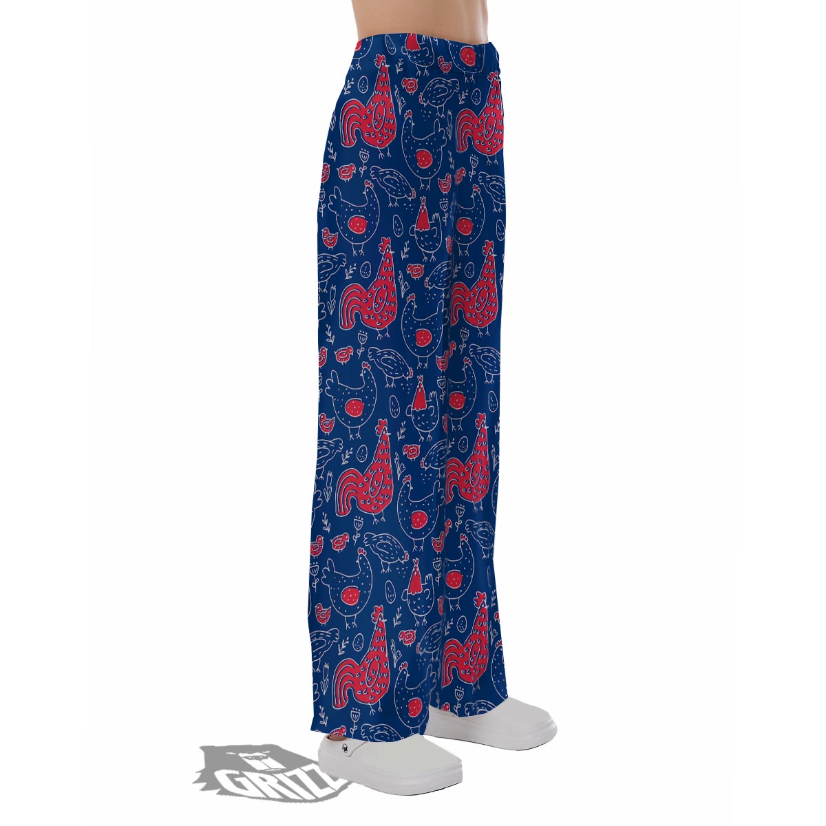 Red Rooster Blue Print Pattern Pajama Pants-grizzshop