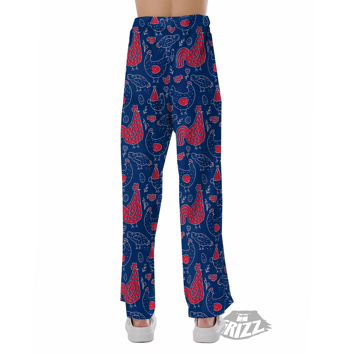 Red Rooster Blue Print Pattern Pajama Pants-grizzshop