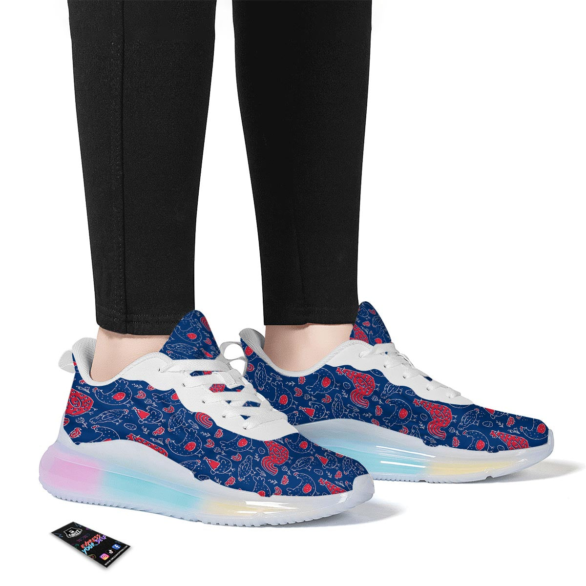 Red Rooster Blue Print Pattern Running Sneakers-grizzshop