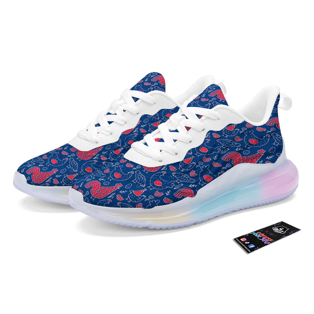 Red Rooster Blue Print Pattern Running Sneakers-grizzshop