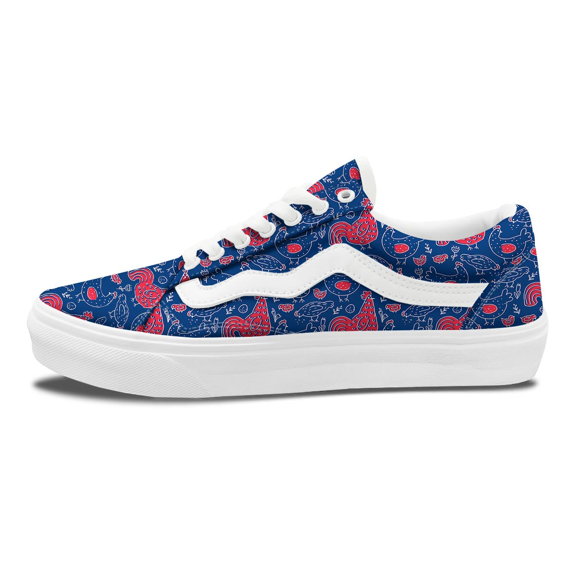 Red Rooster Blue Print Pattern Skate Shoes-grizzshop