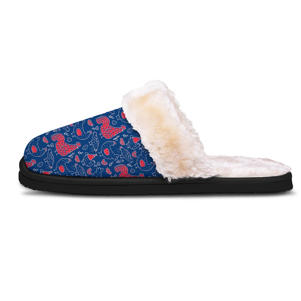 Red Rooster Blue Print Pattern Slippers-grizzshop