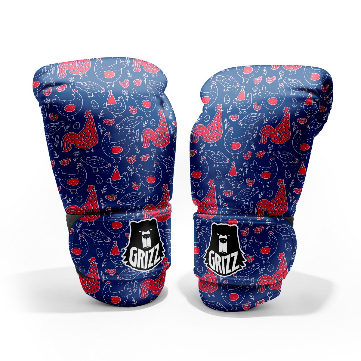 Red Rooster Blue Print Pattern Pro Boxing Glove