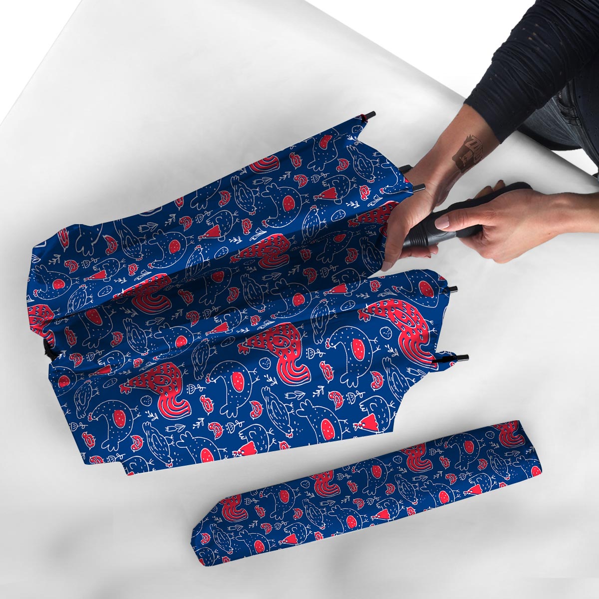 Red Rooster Blue Print Pattern Umbrella-grizzshop