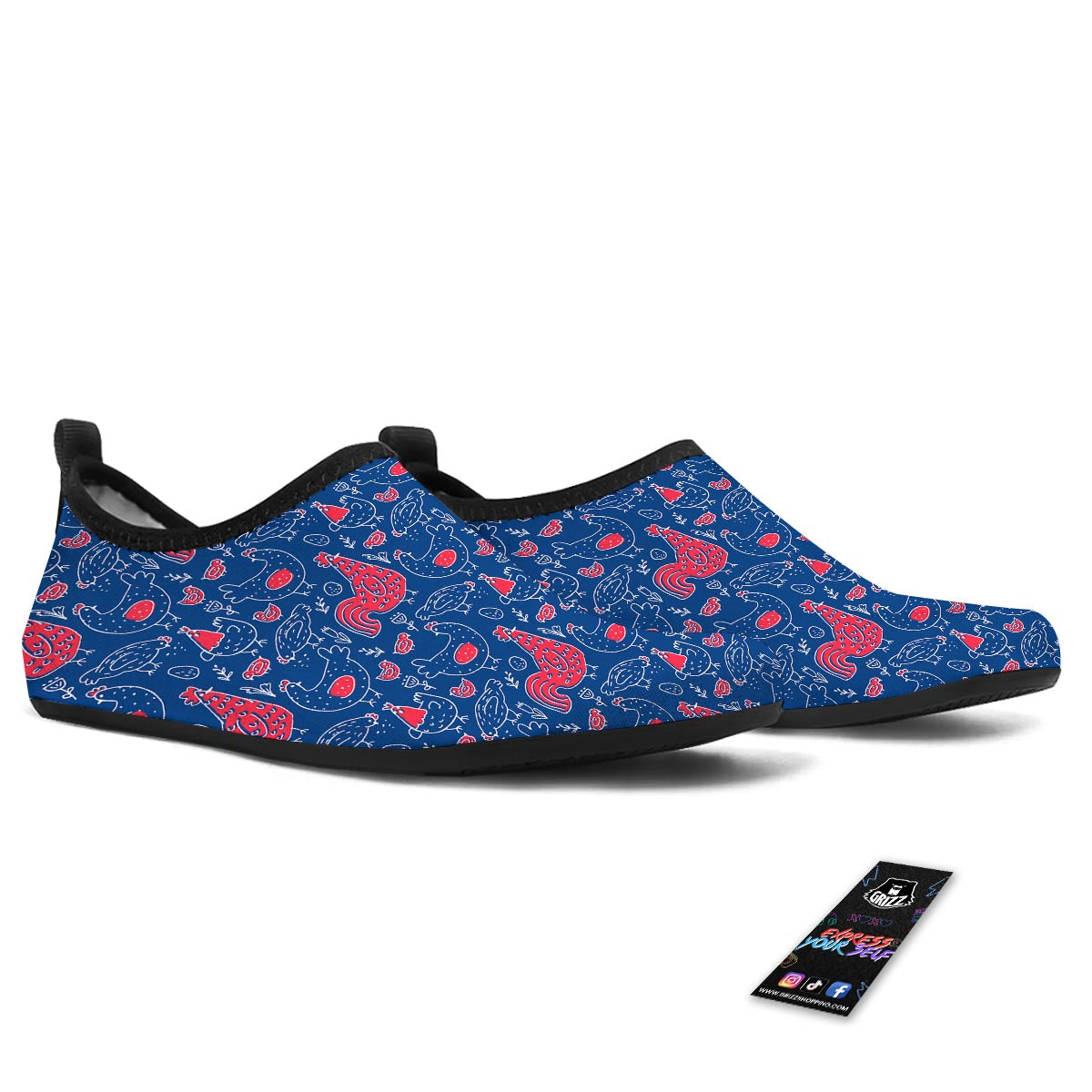 Red Rooster Blue Print Pattern Water Shoes-grizzshop