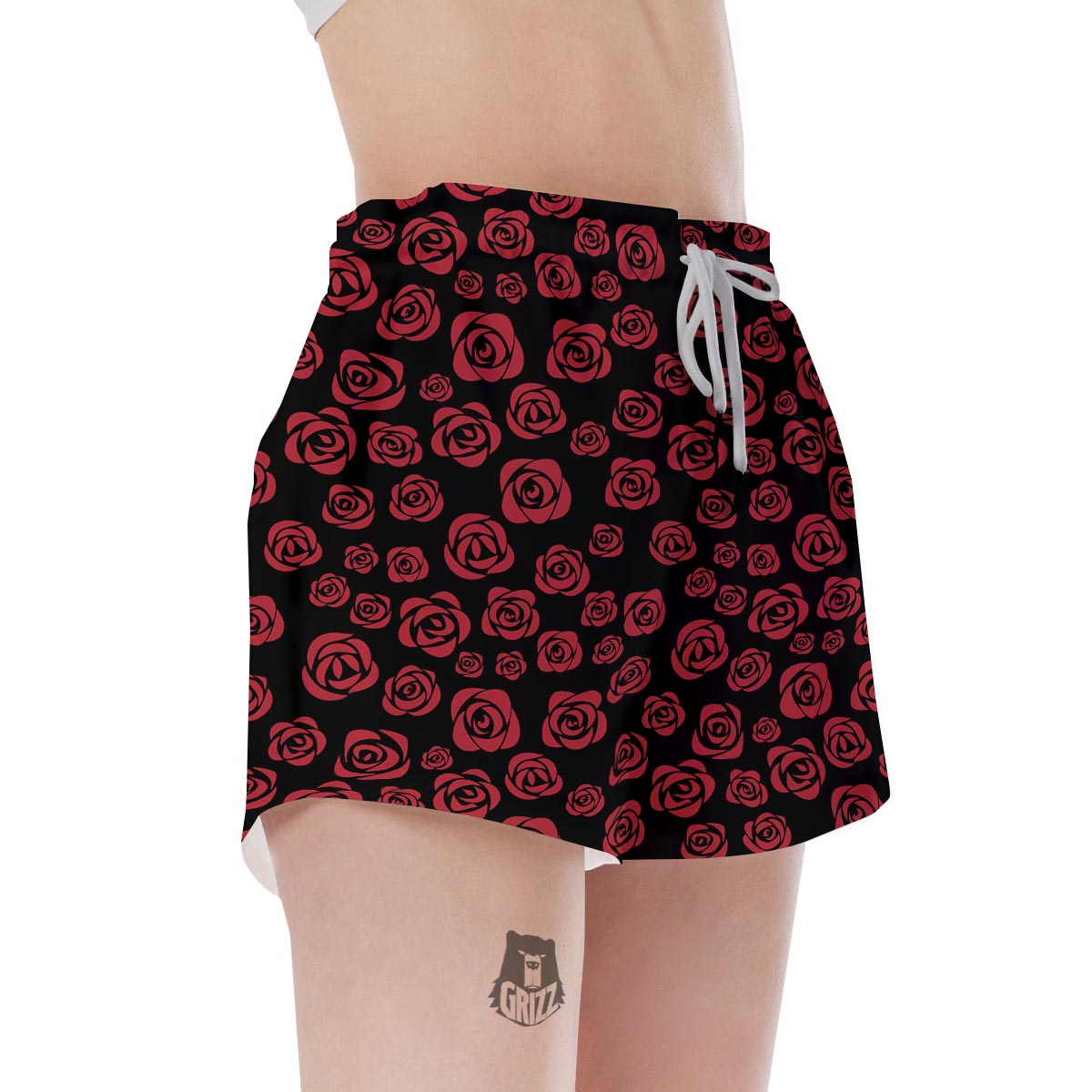 Red Rose Floral Doodle Women's Shorts-grizzshop