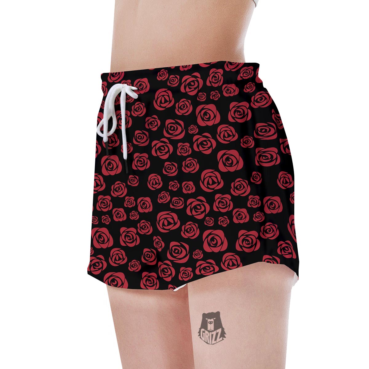 Red Rose Floral Doodle Women's Shorts-grizzshop