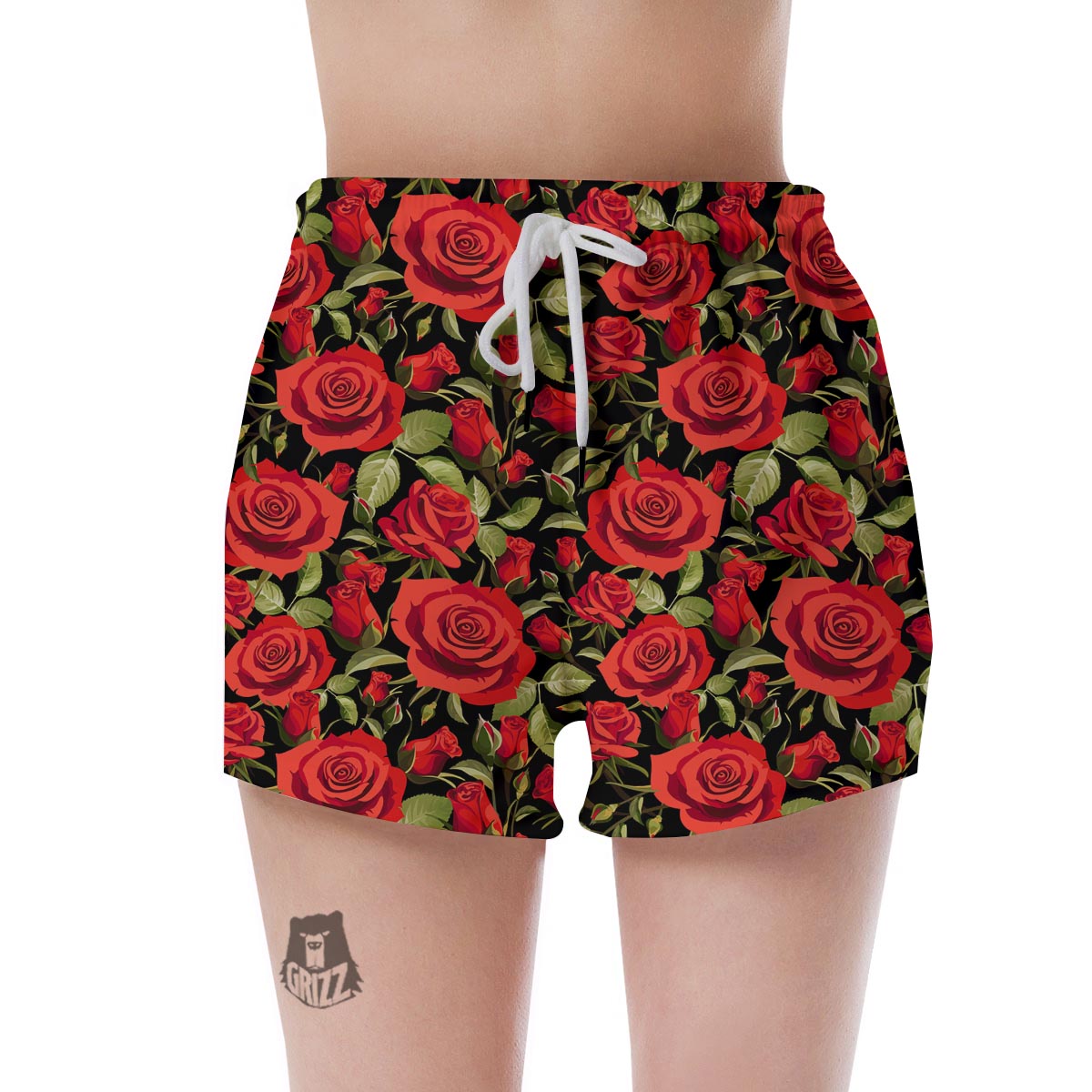 Red Rose Floral Women's Shorts-grizzshop