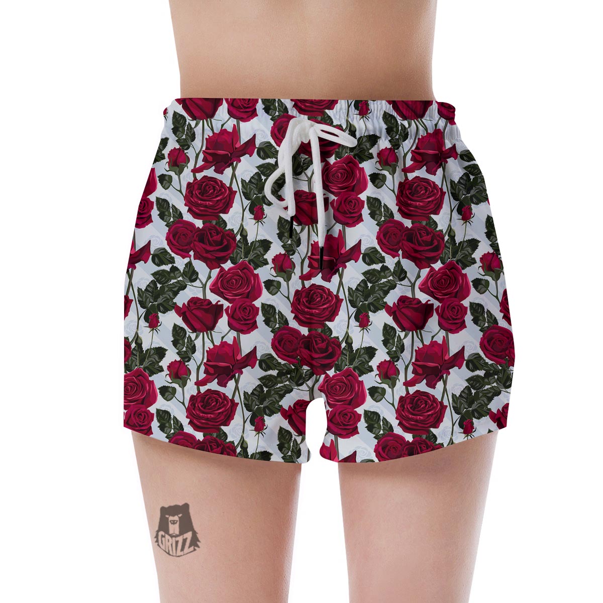 Red Rose Flower Print Women's Shorts-grizzshop