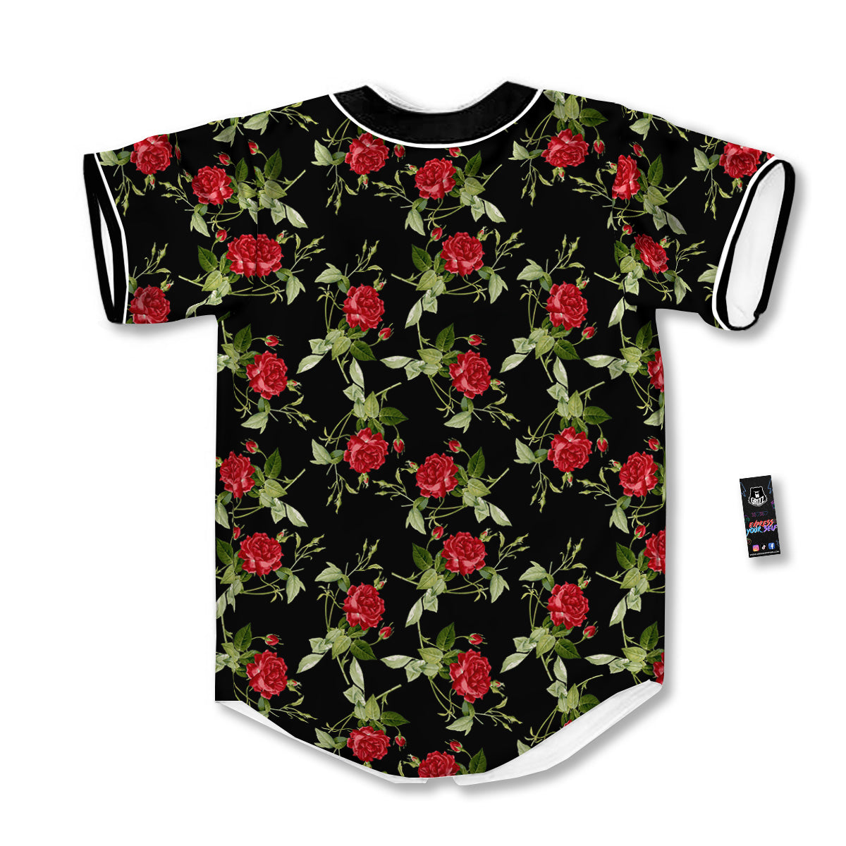 Red Rose Flowers Print Pattern Baseball Jersey-grizzshop