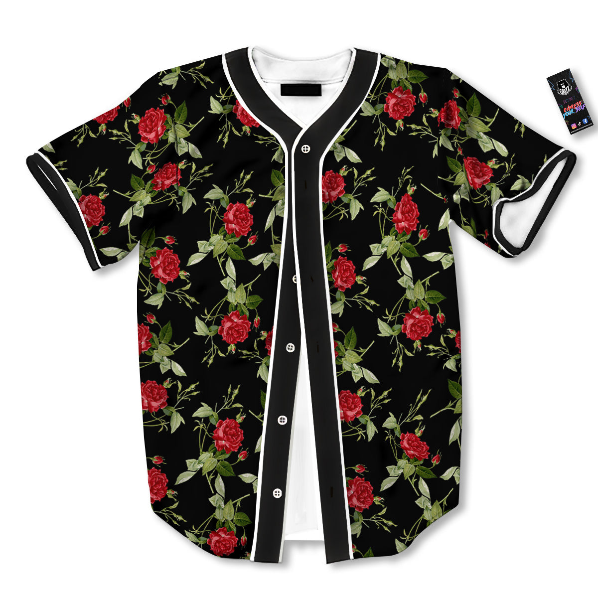 Red Rose Flowers Print Pattern Baseball Jersey-grizzshop