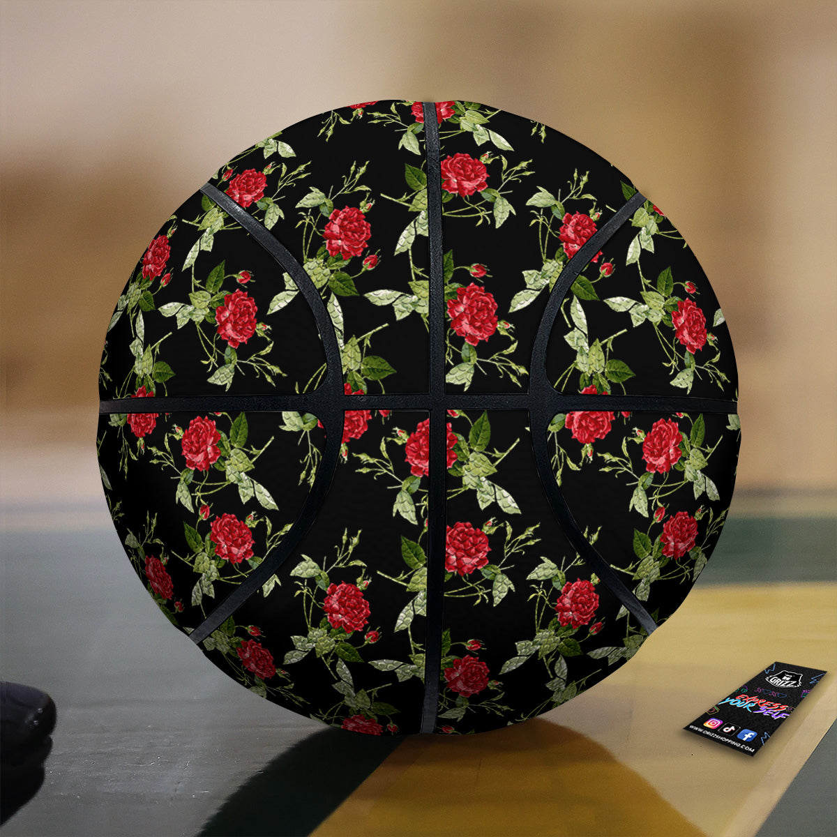 Red Rose Flowers Print Pattern Basketball-grizzshop