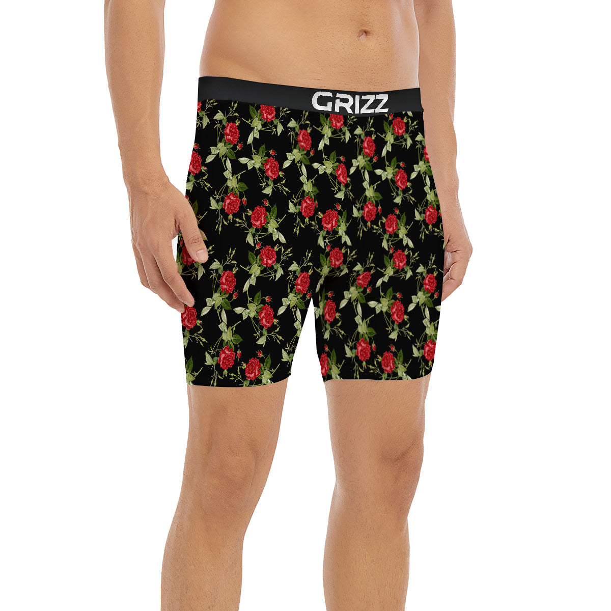 Red Rose Flowers Print Pattern Boxer Briefs-grizzshop
