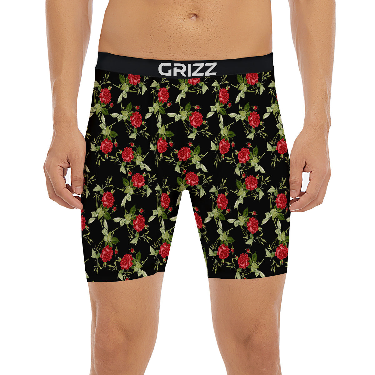 Red Rose Flowers Print Pattern Boxer Briefs-grizzshop