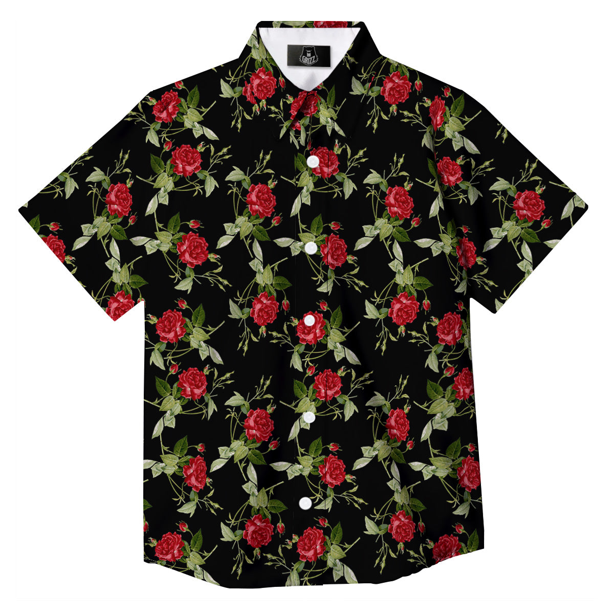 Red Rose Flowers Print Pattern Button Up Shirt-grizzshop