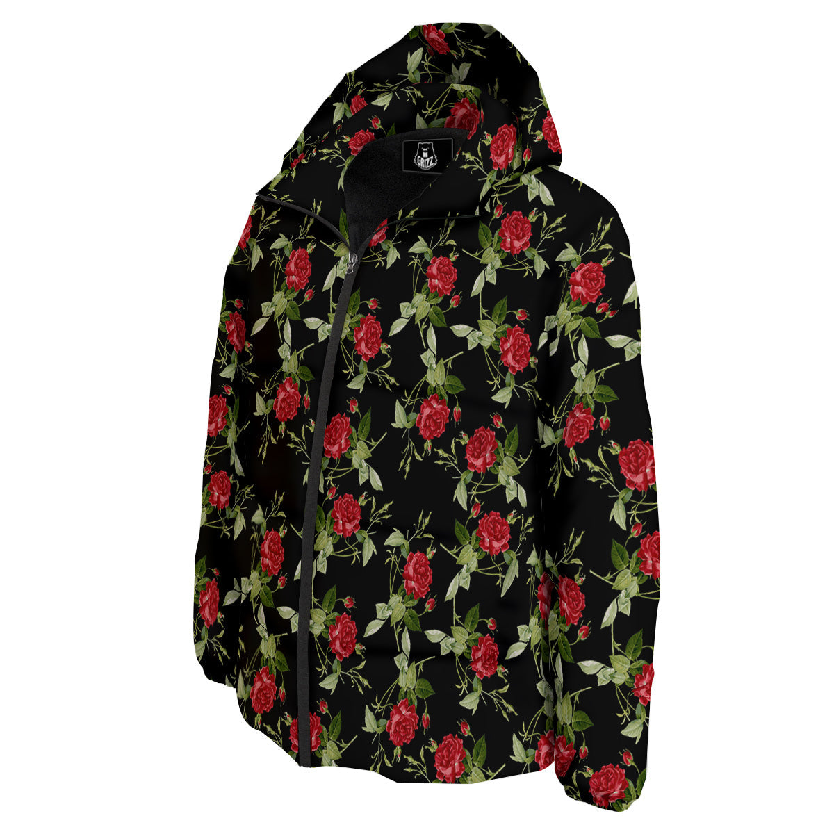 Red Rose Flowers Print Pattern Down Jacket-grizzshop