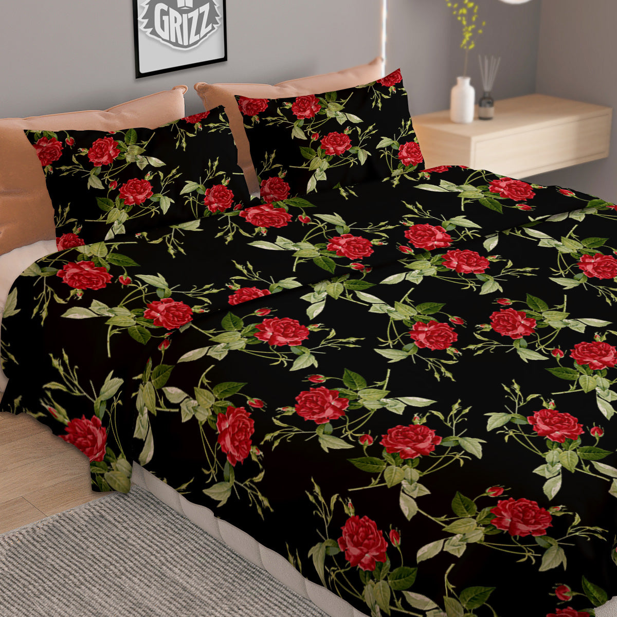 Red Rose Flowers Print Pattern Duvet Cover Bedding Set