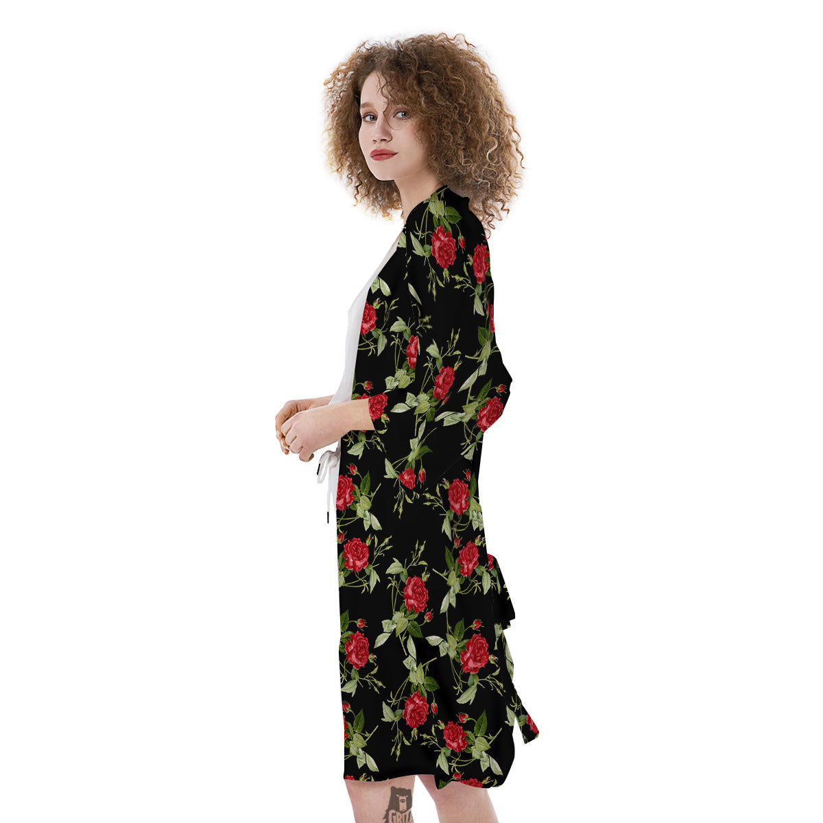 Red Rose Flowers Print Pattern Kimono-grizzshop