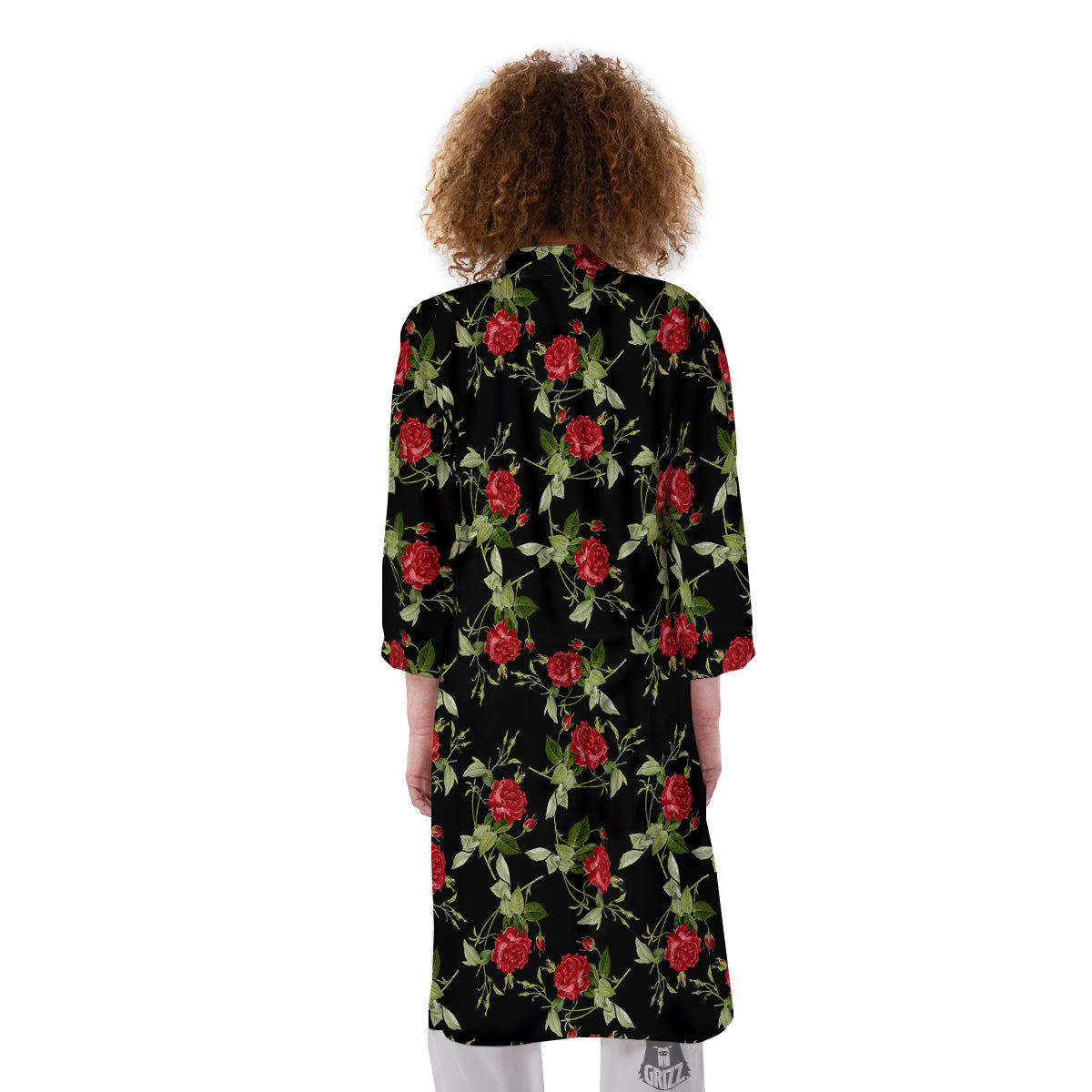 Red Rose Flowers Print Pattern Kimono-grizzshop