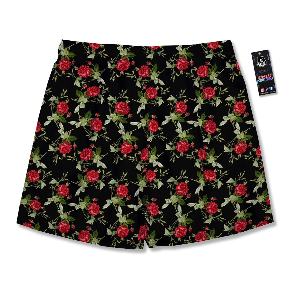 Red Rose Flowers Print Pattern Men's Running Shorts-grizzshop