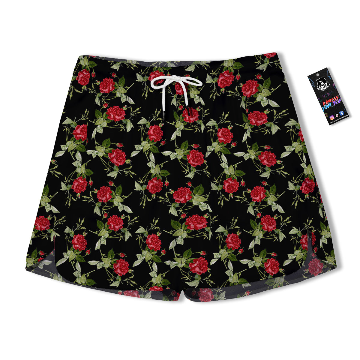 Red Rose Flowers Print Pattern Men's Running Shorts-grizzshop