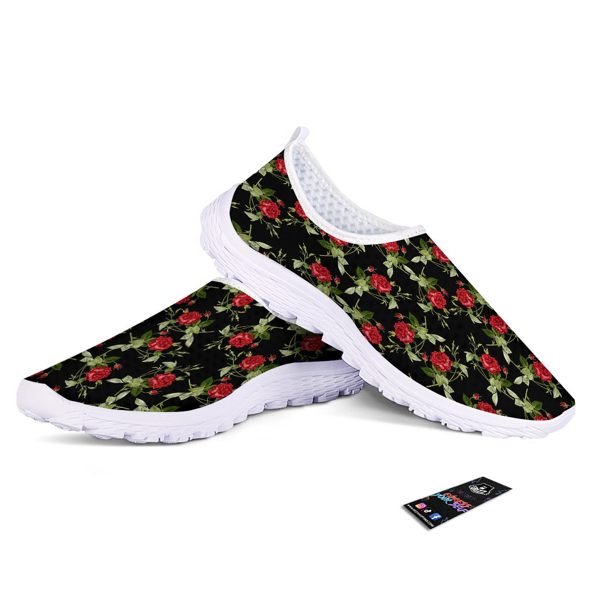 Red Rose Flowers Print Pattern Nurse Shoes-grizzshop