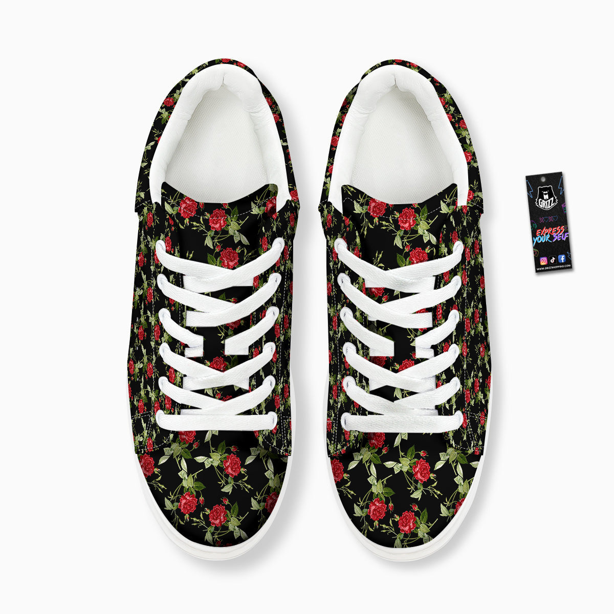 Red Rose Flowers Print Pattern Platform Shoes-grizzshop
