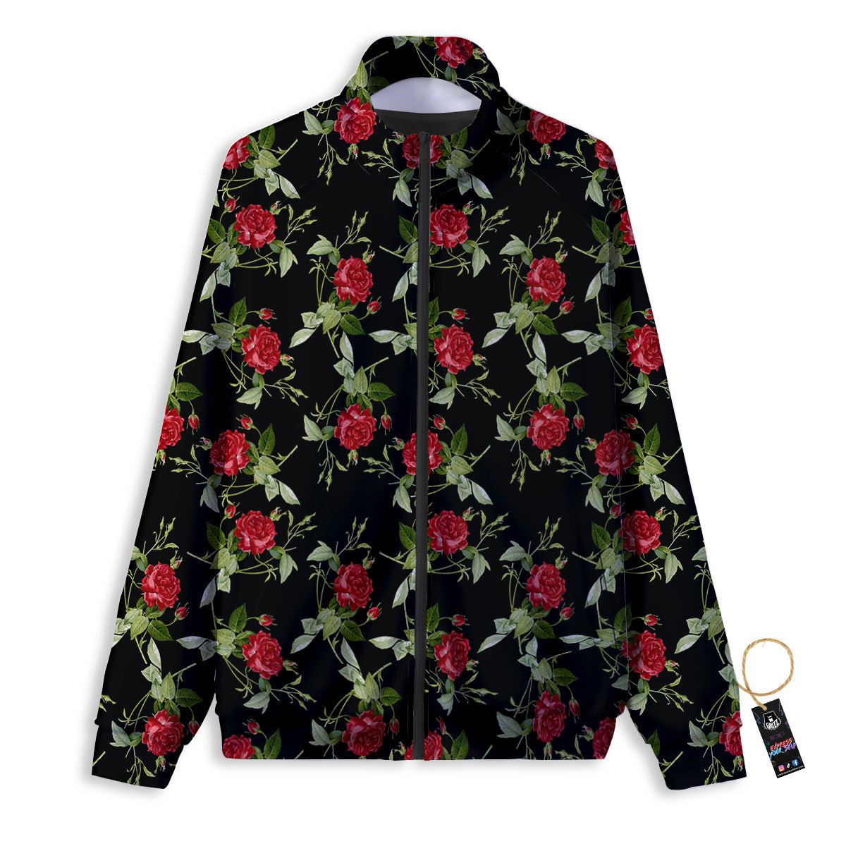 Red Rose Flowers Print Pattern Track Jacket-grizzshop