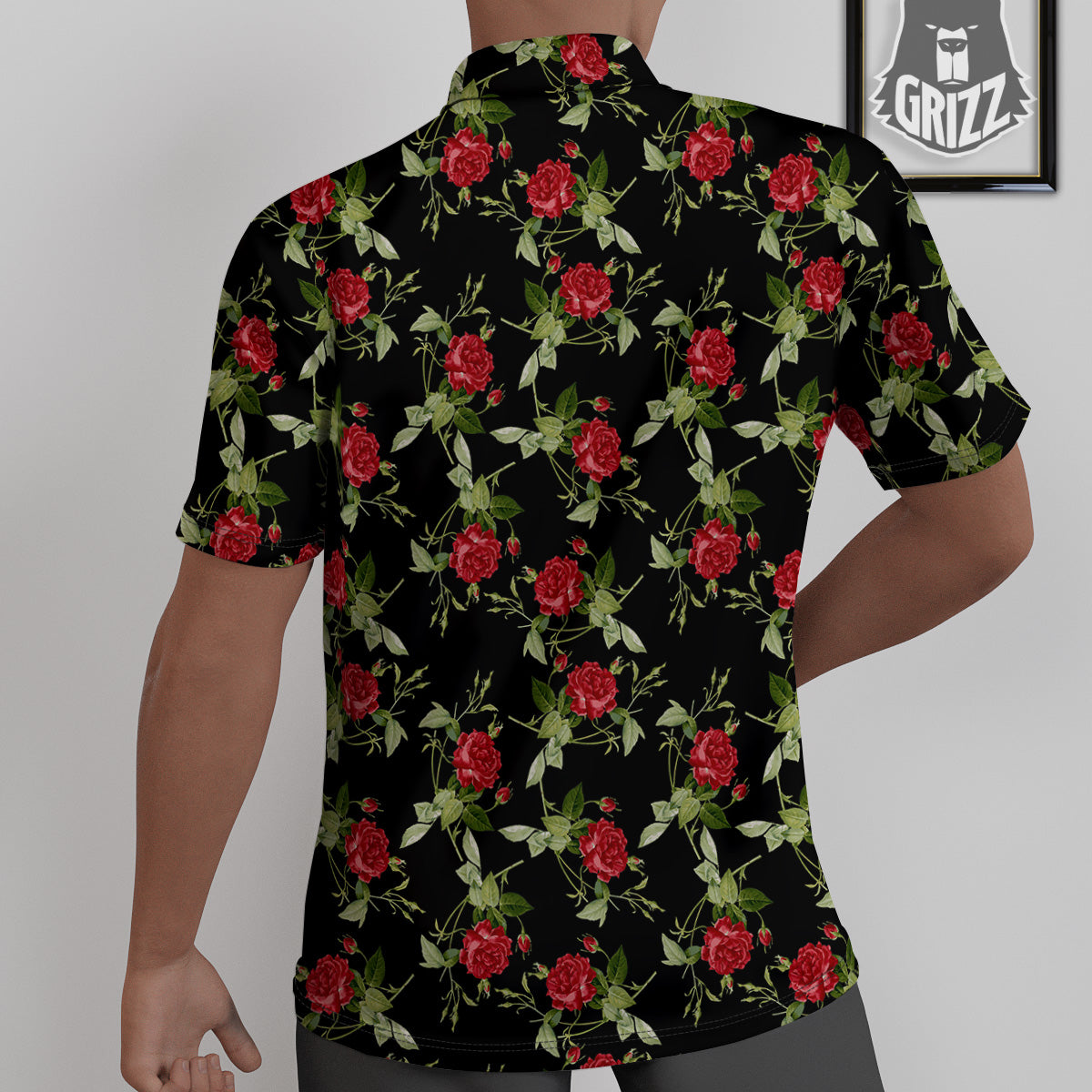 Red Rose Flowers Print Pattern Untucked Shirts-grizzshop