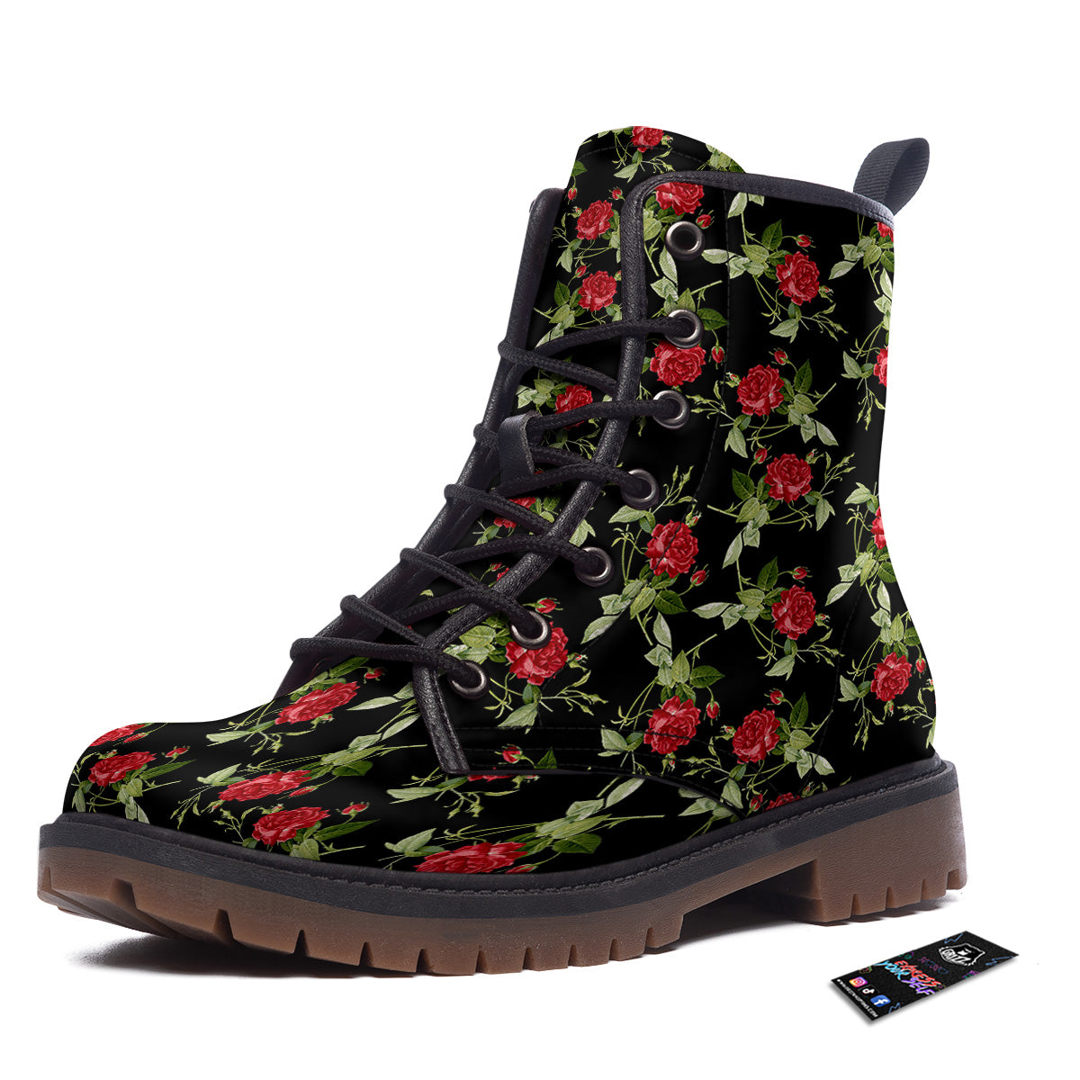 Red Rose Flowers Print Pattern Work Boots-grizzshop