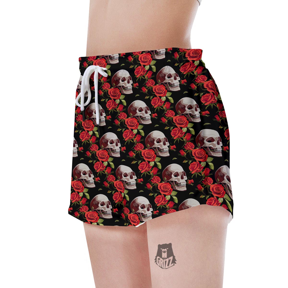 Red Rose Skull Women's Shorts-grizzshop