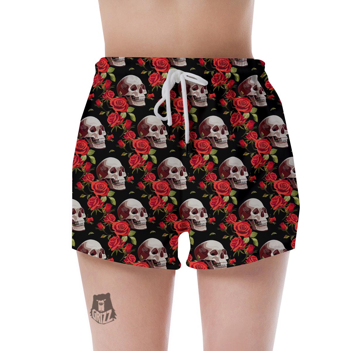 Red Rose Skull Women's Shorts-grizzshop