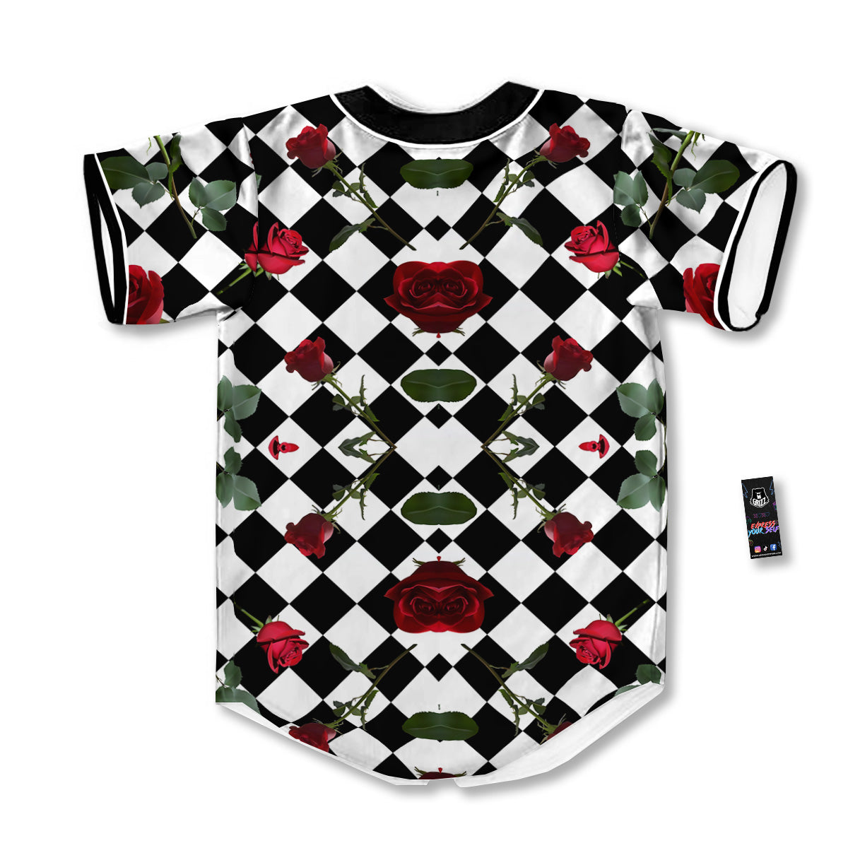 Red Roses And Argyle Print Pattern Baseball Jersey-grizzshop