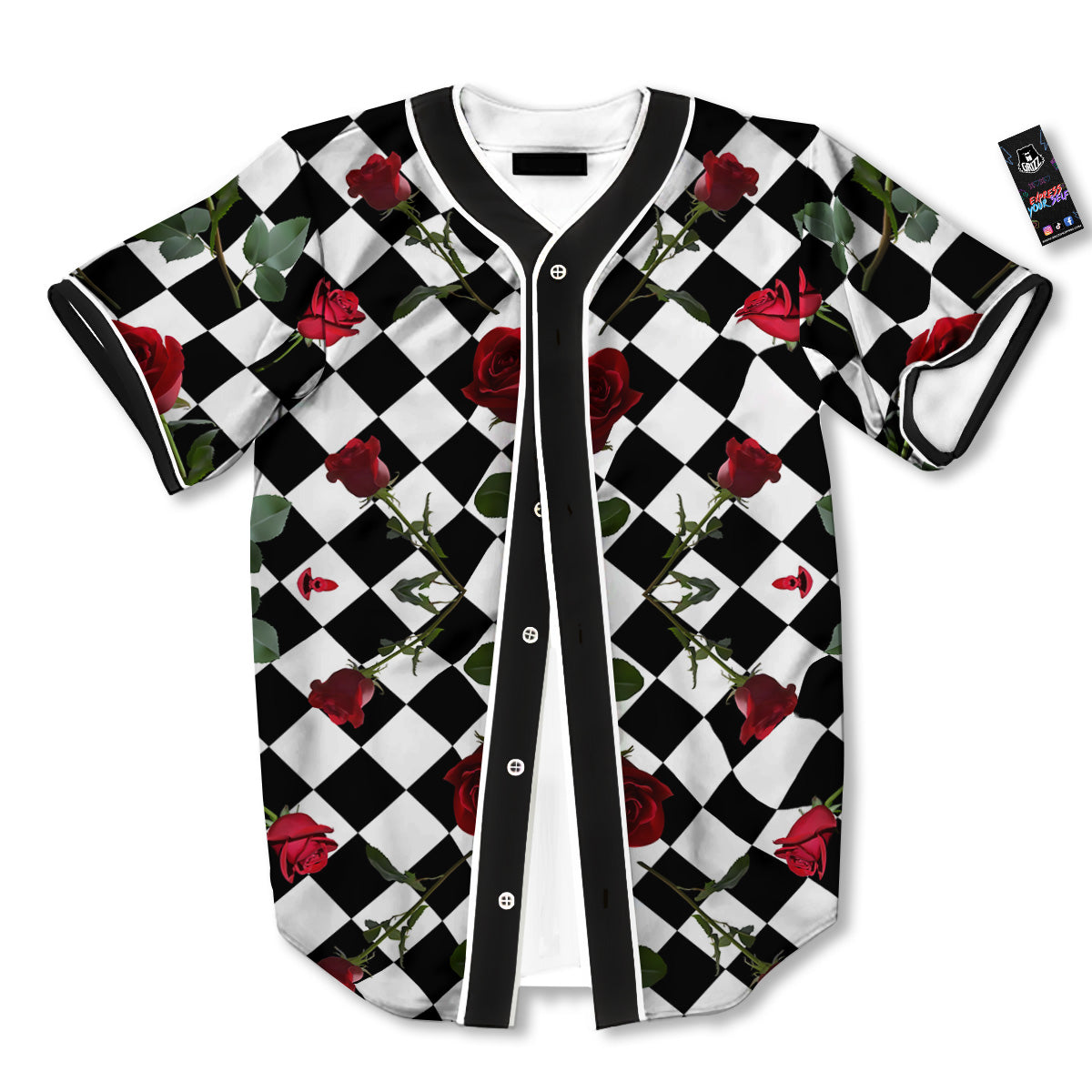 Red Roses And Argyle Print Pattern Baseball Jersey-grizzshop