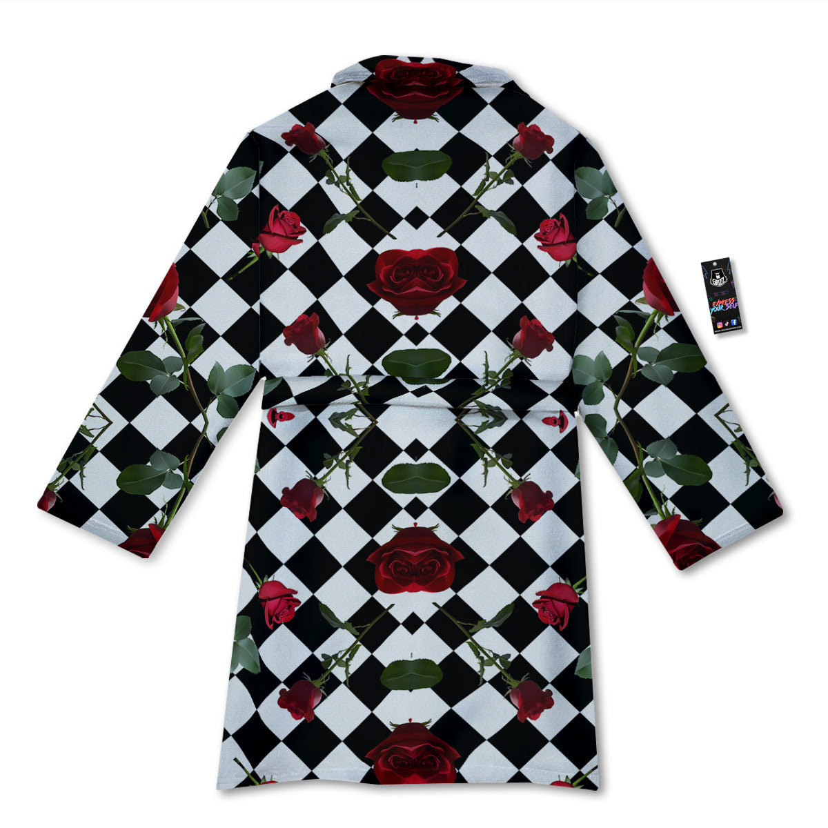 Red Roses And Argyle Print Pattern Bathrobe-grizzshop