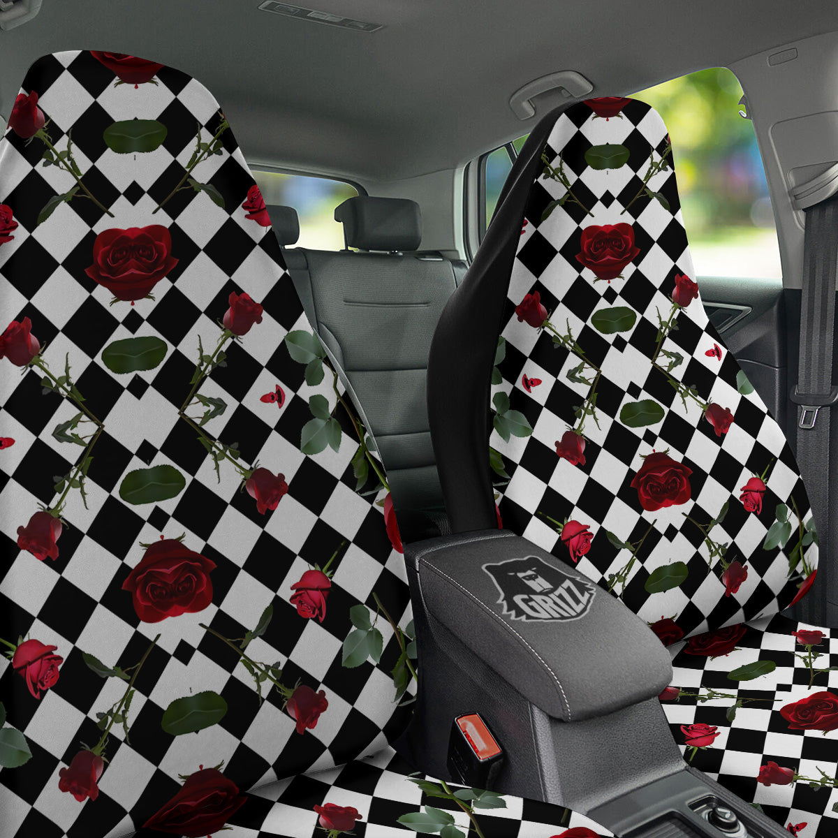 Red Roses And Argyle Print Pattern Car Seat Covers-grizzshop