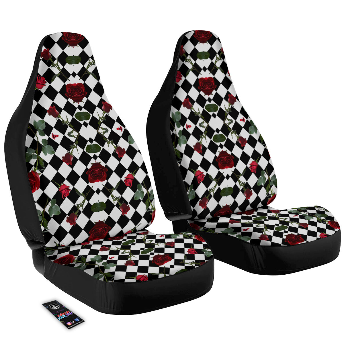 Red Roses And Argyle Print Pattern Car Seat Covers-grizzshop