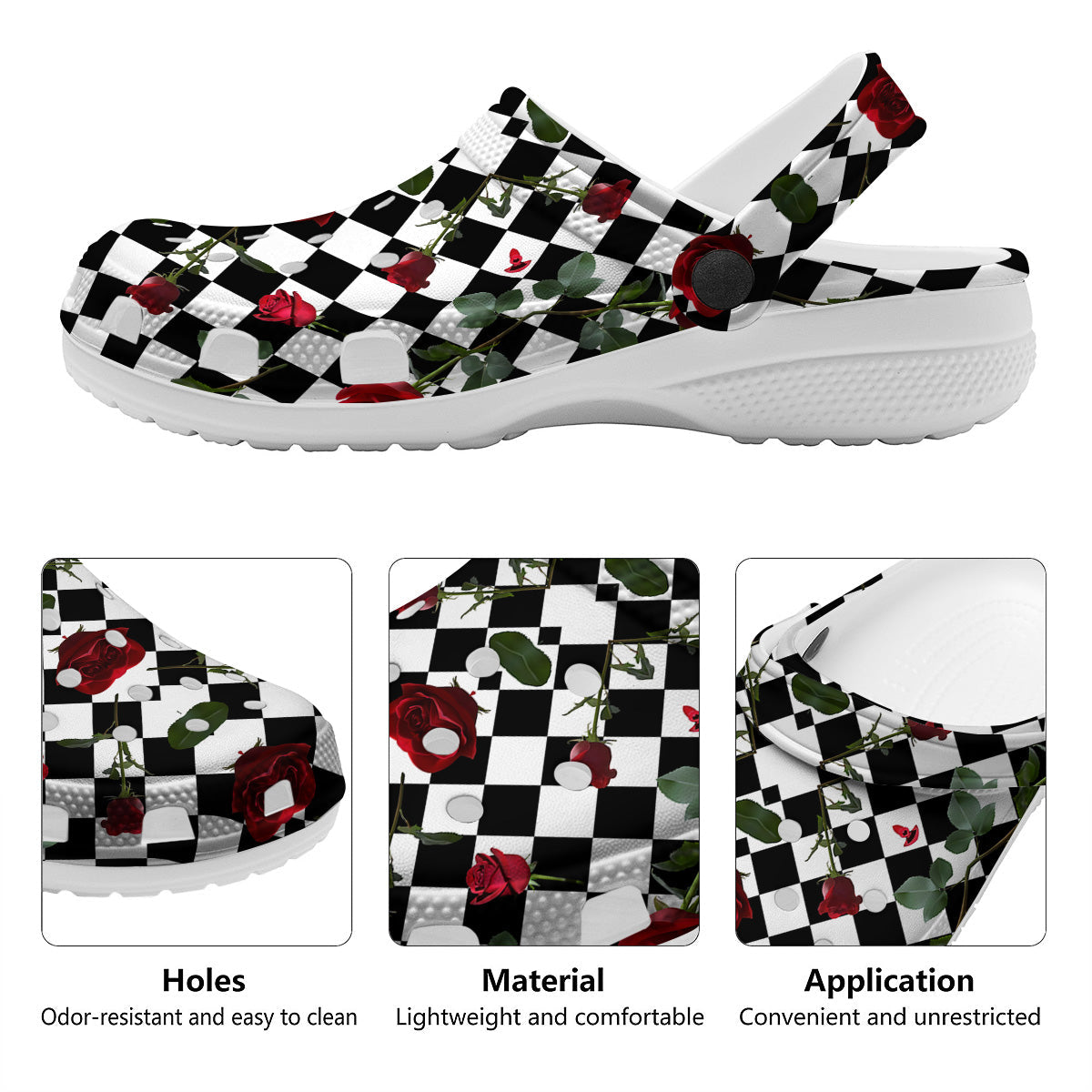 Red Roses And Argyle Print Pattern Clog-grizzshop