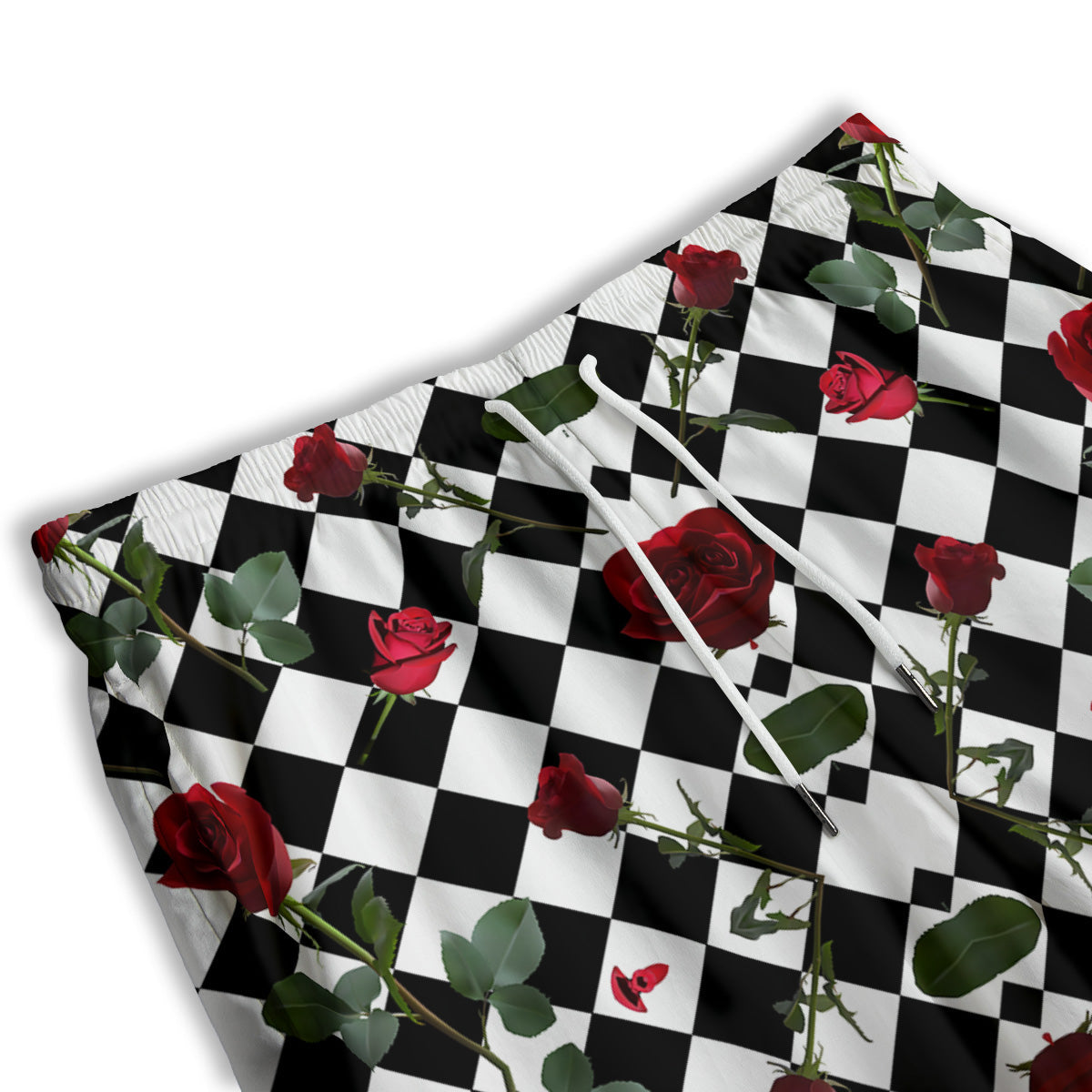 Red Roses And Argyle Print Pattern Men's Athletic Shorts